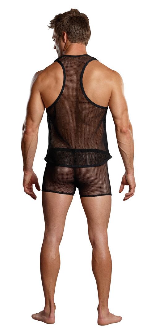 Male Power Black Fishnet Racer Tank
