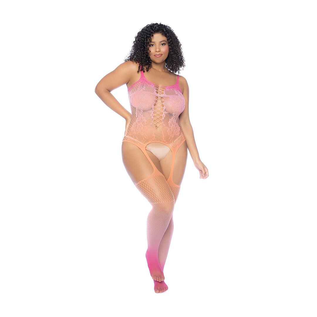 Mapalé Blommig Ombré Staketmesh Bodystocking Plusstorlek