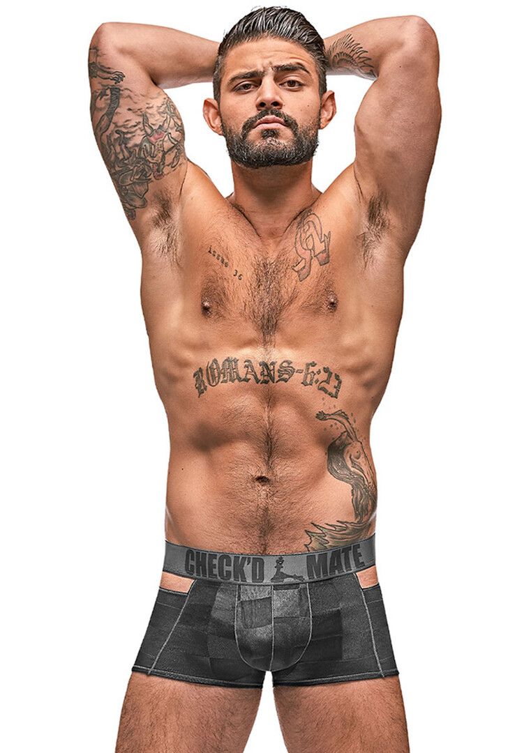 Male Power Check'd Mate Ausschnitt-Shorts, Schwarz