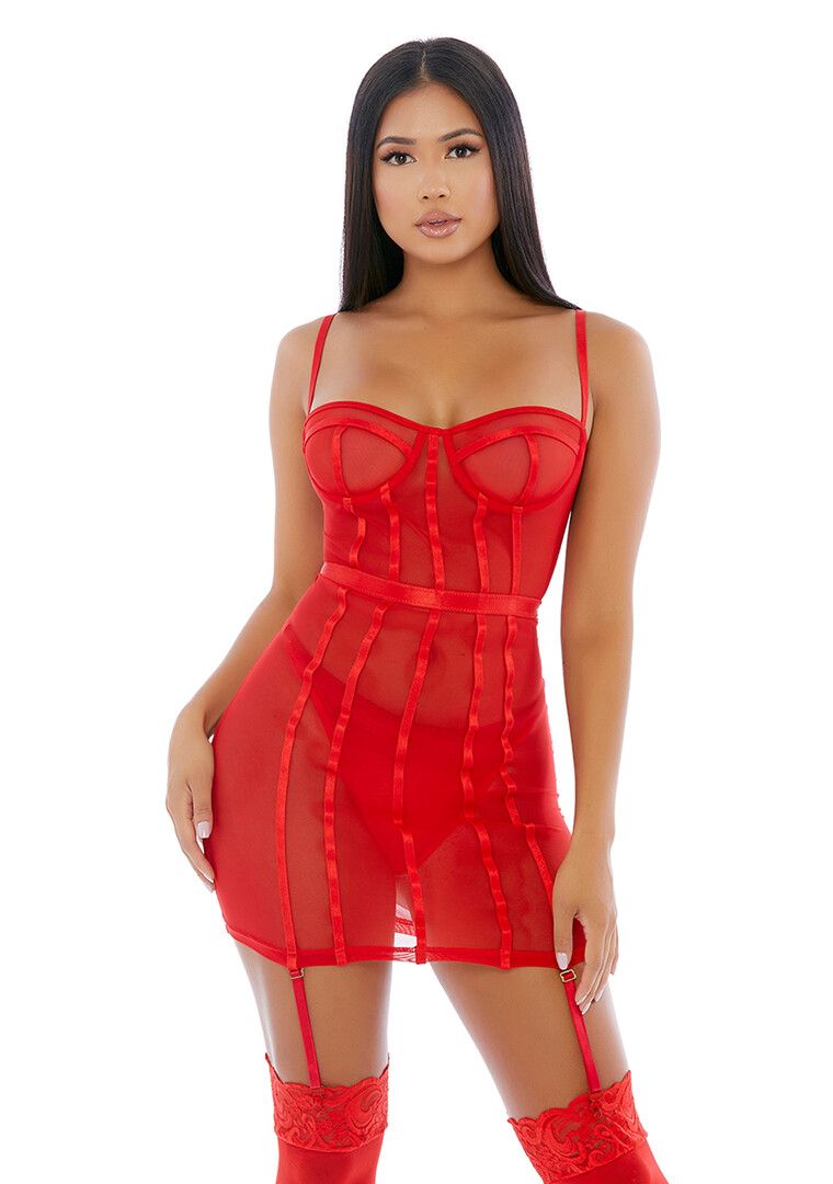 Forplay Sheer Mesh Chemise with Elastic Trim