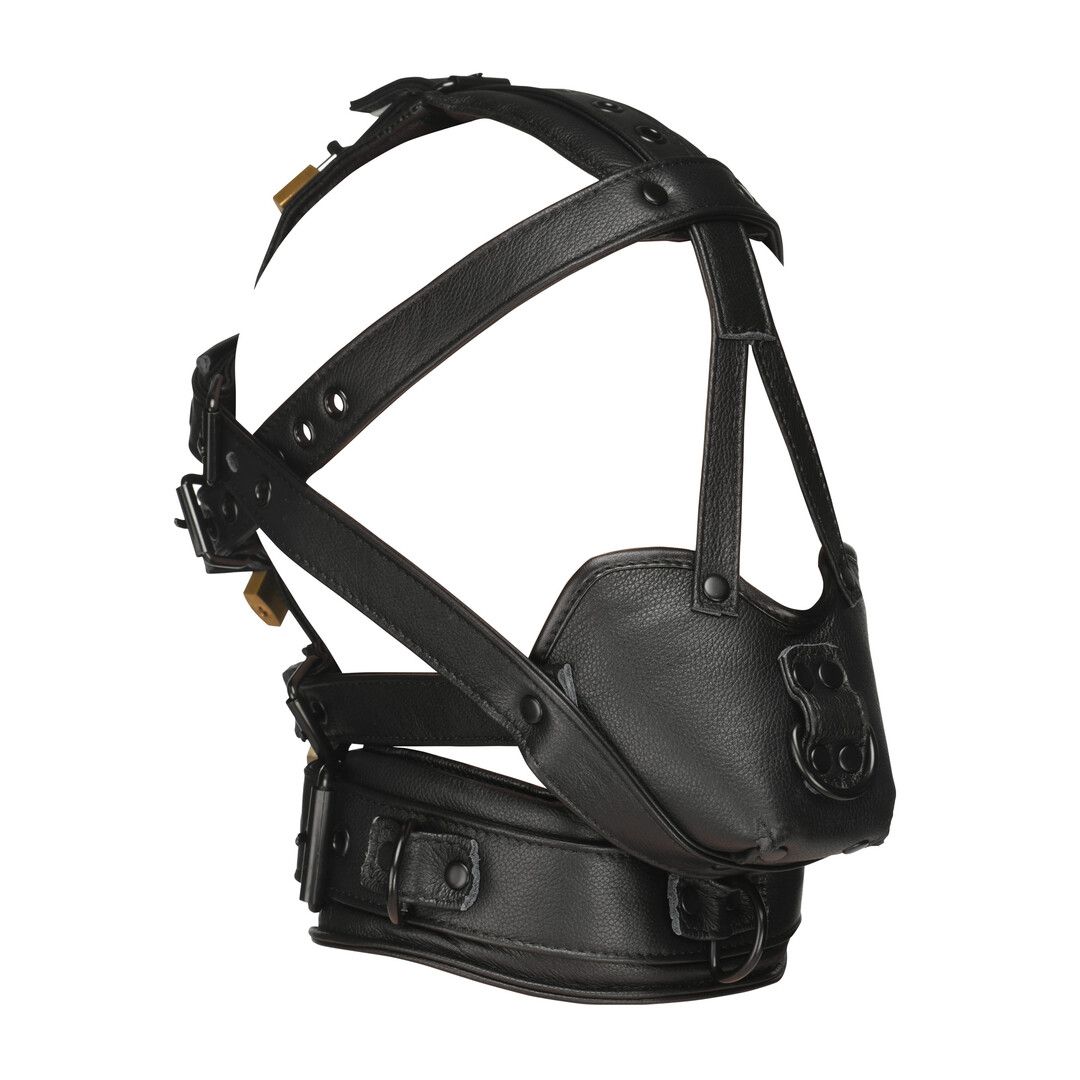 XR Brands Leather Head Harness with Muzzle and Locks