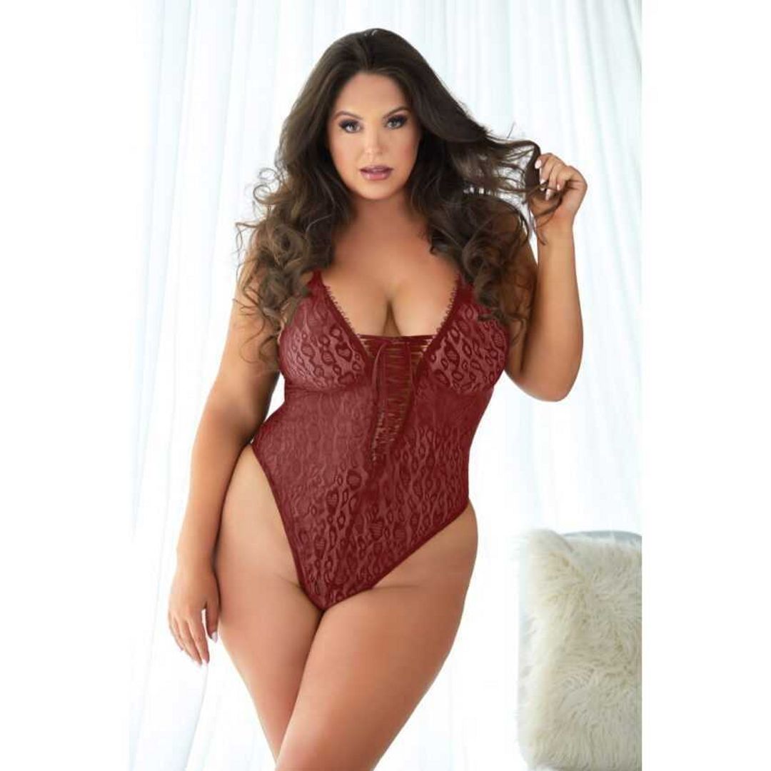 Allure Spetsad leopard teddy i burgundy