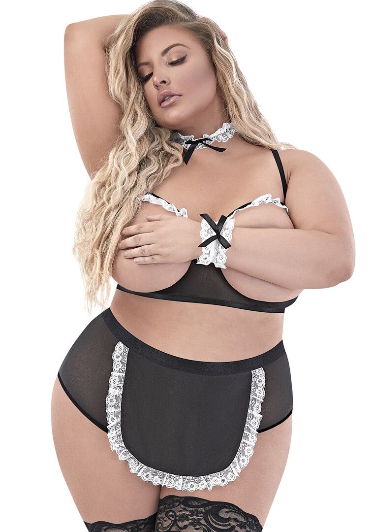 Magic Silk Fancy Fluffer Black Open-Cup Apron Set