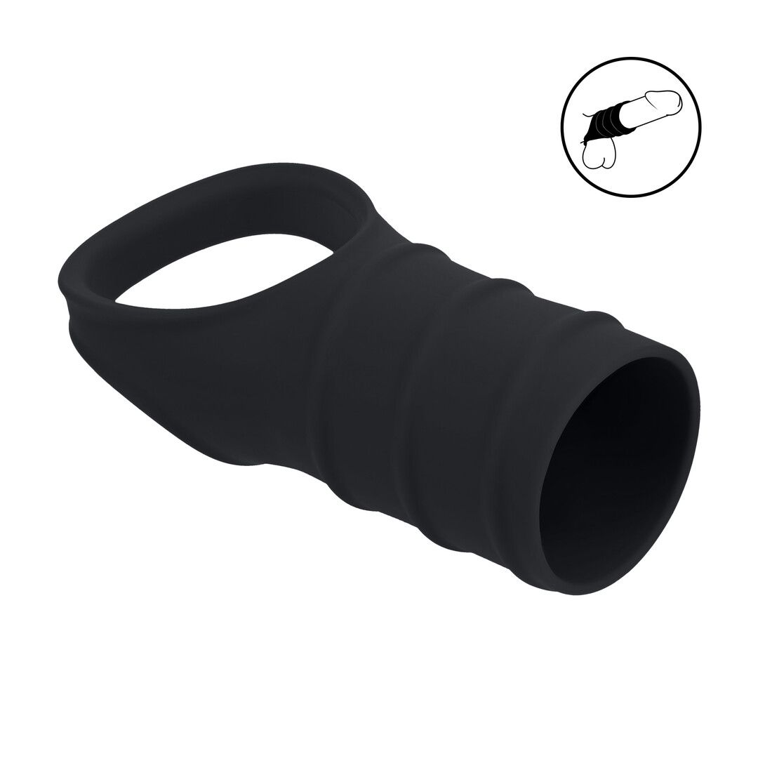 Anel Peniana Hybrid Levelz Cockring Silicone Preto Manga Estriada