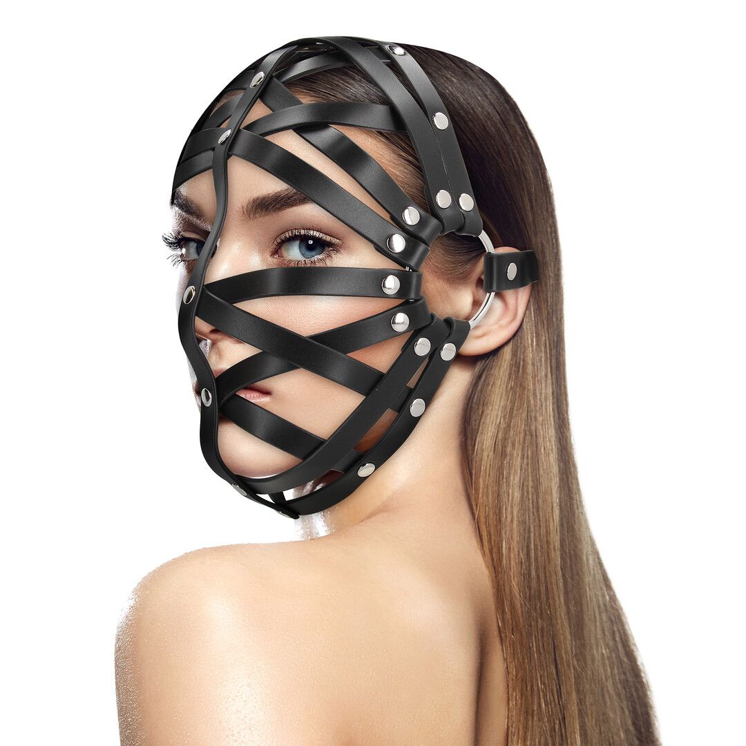 Ouch! Burfetischmask i PU-läder, svart