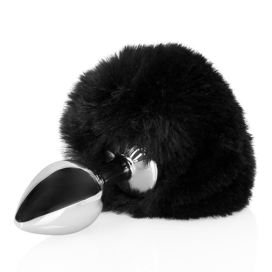 Ouch! Cauda de Coelho Plug Anal em Aço Preto Clássico