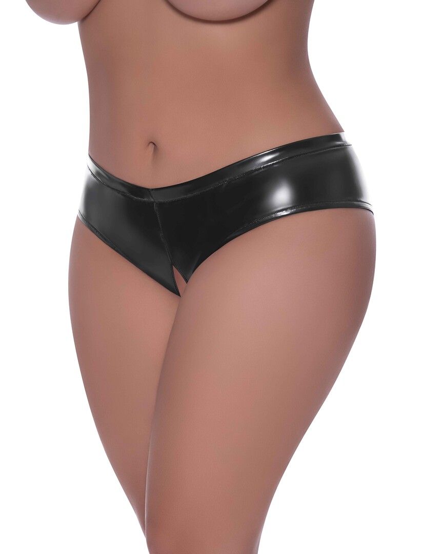 Magic Silk Low-Rise Boy Short with Split-Crotch Design, 2X, Black