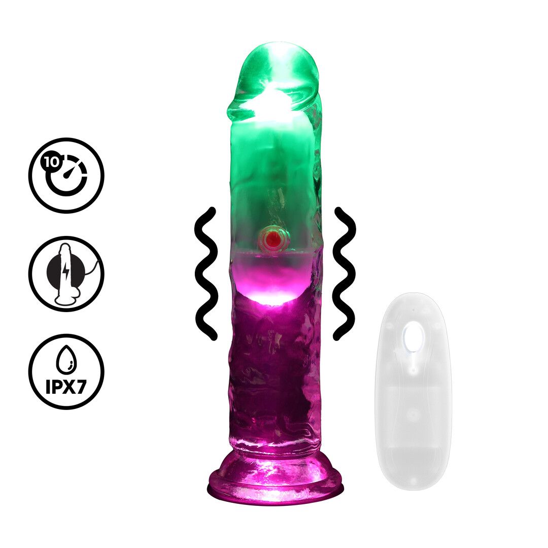 RealRock LED-vibraattori dildo, läpinäkyvä