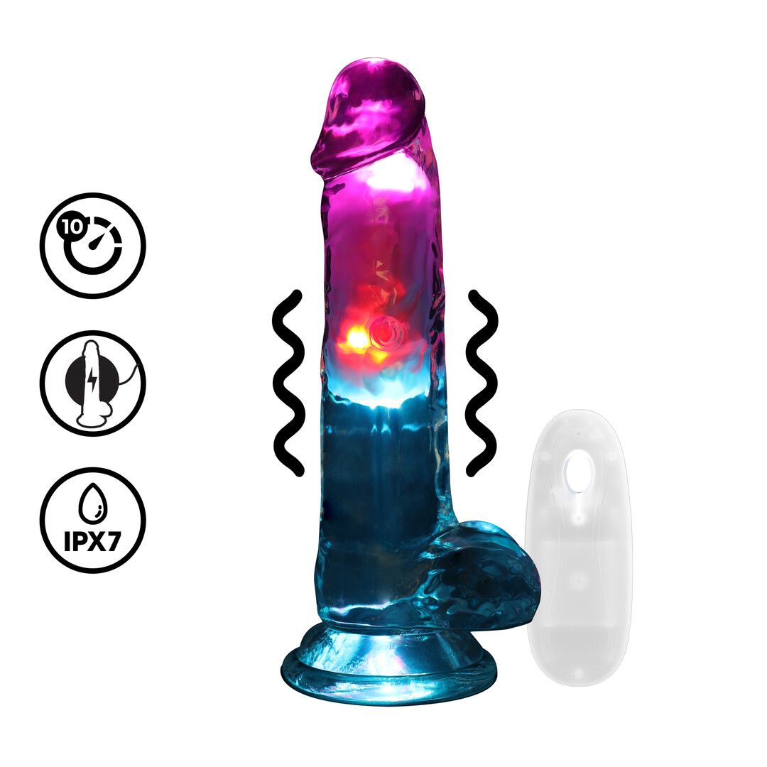 RealRock Dildo Transparente LED 18cm com Testículos na Base