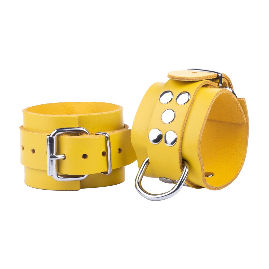 Red Leather Ultra Handcuffs in Bold Yellow