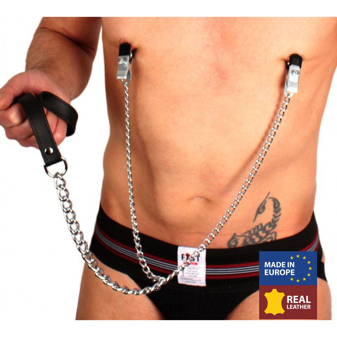 Red Leather brystvorteklemmer med kædelænke
