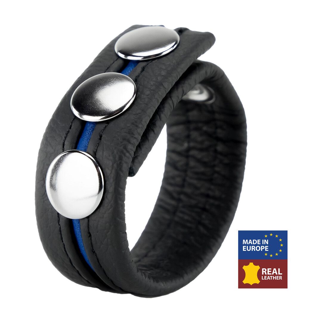 Red Leather Snap Penisring in Blue