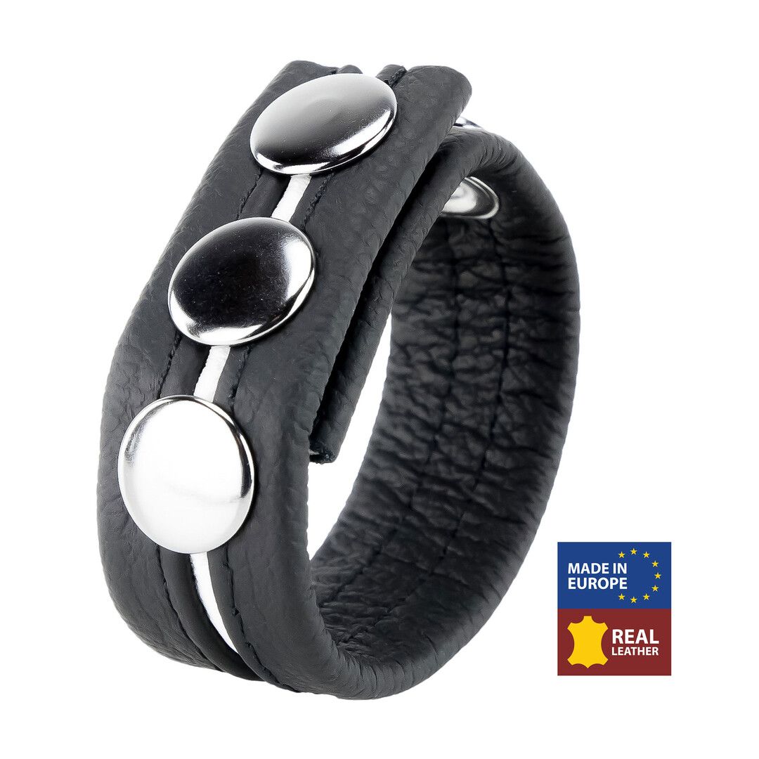 Red Leather 3-Snap Cockring w Białym