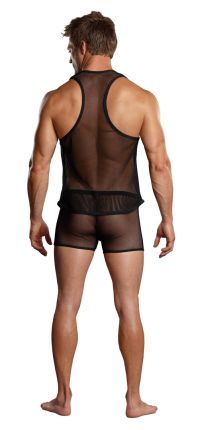 Male Power Black Fishnet Racer Tank