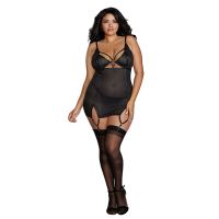 Dreamgirl Slip Suspensórios Mesh Energia com Detalhes Ouro