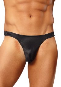 Male Power Black Bong Thong Satin Blend