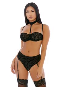 Forplay Geparden-Netzstoff-Bustier mit Choker-Kragen