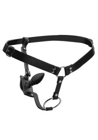 XR Brands uprząż Dual Sensation, pierścień metalowy i plug silikonowy