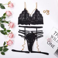 De Namour Conjunto Renda Strappy com Detalhes Correntes, imagem 4