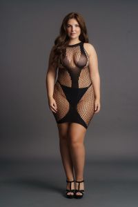 Le Désir Vestido Rede Gola Alta com Contraste Forma V, Preto, imagem 4