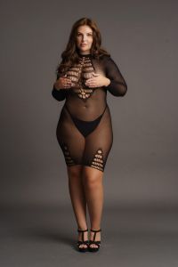 Le Désir mini dress długi rękaw fishnet z otwartymi szczegółami, zdjęcie 4