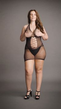 Le Désir Peek-A-Boo Fishnet Halter Dress with Lace Trim, picture 6