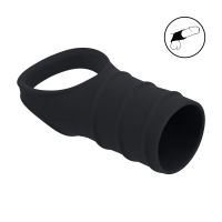 Anel Peniana Hybrid Levelz Cockring Silicone Preto Manga Estriada