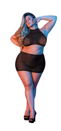 Magic Silk Polka Dot Halter Top Mini Spódnica, Czarny