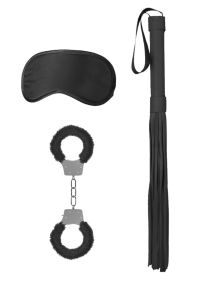 Ouch! Einleitende Bondage-Kit Manschetten, Maske, Flogger Schwarz, Bild 5