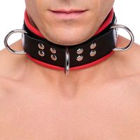 Naszyjnik skóra Red Leather z trzema akcentami D-ring, zdjęcie 4