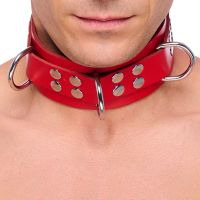 Red Leather Szerokie pasek naszyjnik, Czerwony, zdjęcie 4
