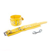 Red Leather Ultra Handcuffs in Bold Yellow, picture 5