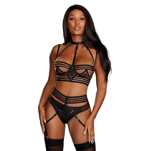 Dreamgirl Reggiseno Rigato Set Giarrettiera Oro