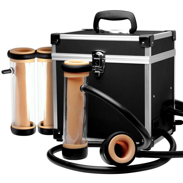 Machine de masturbation XR Brands Super Milker avec quatre cylindres interchangeables