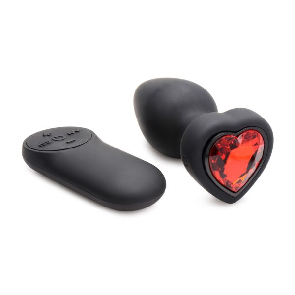 XR Brands Plug anale a forma di cuore con gemme e telecomando
