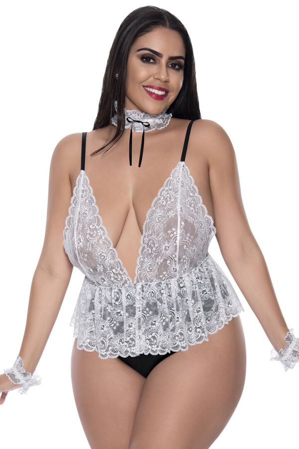 Magic Silk Full Service valkoinen pitsi teddy