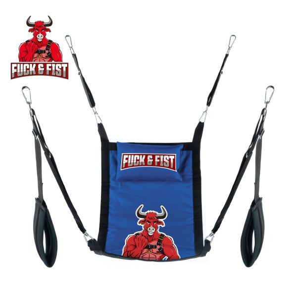 Fuck & Fist Rectangular Fabric Sling with Cushion, Blue/Black