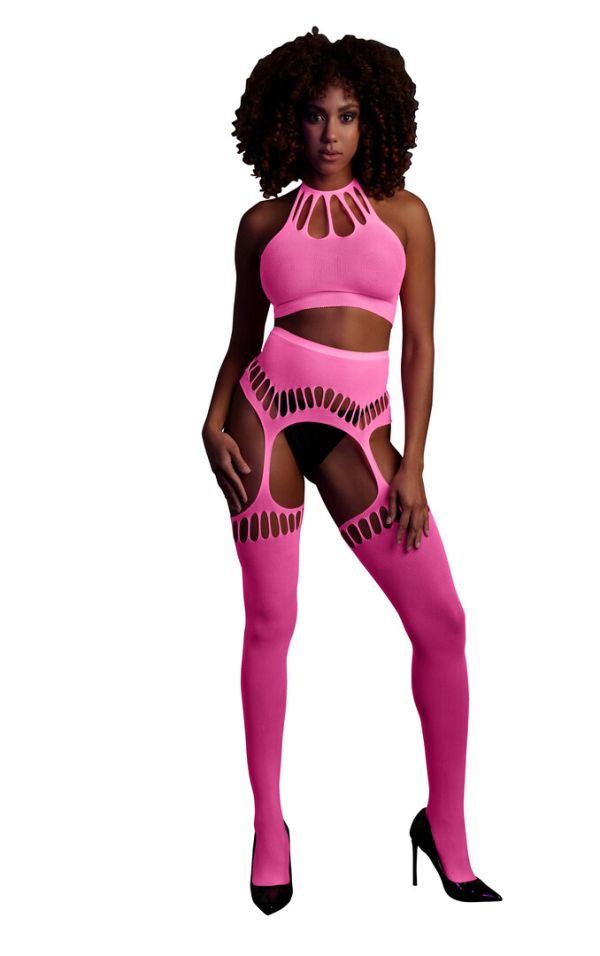 Ensemble Ouch! Crop Halter avec Ceinture Jarretelle Bas