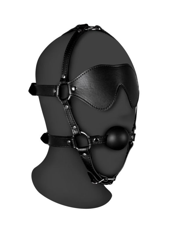 Ouch! Blindfold Head Harness Solid Ball Gag Black
