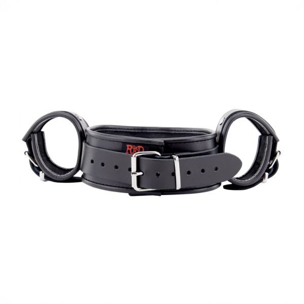 Red Leather Neck and Hand Restraints Set