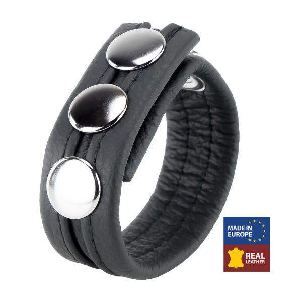 Red Leather Snap Penisring Sort