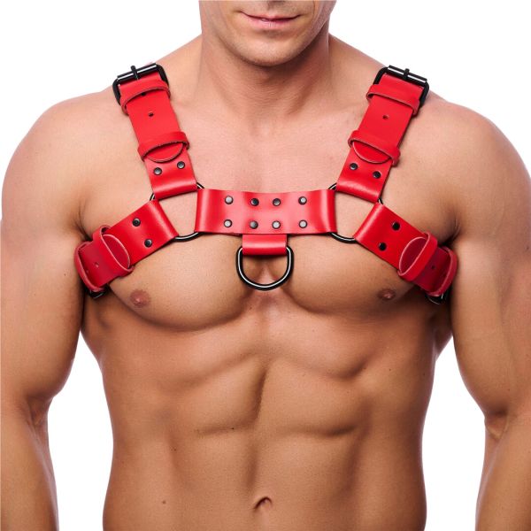 Red Leather Bulldog Harness rinnanjärjestelmä punainen