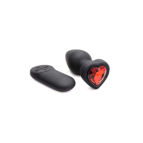 Silicone Vibrating Red Heart - Butt Plug with Remote Control - Small - Image 2