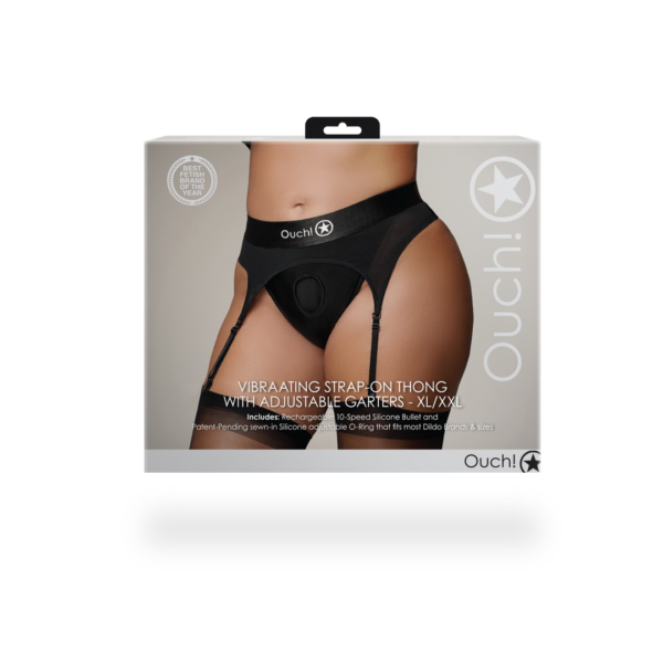 Vibrating Strap-on Thong with Adjustable Garters - XL/XXL - Black - Image 3