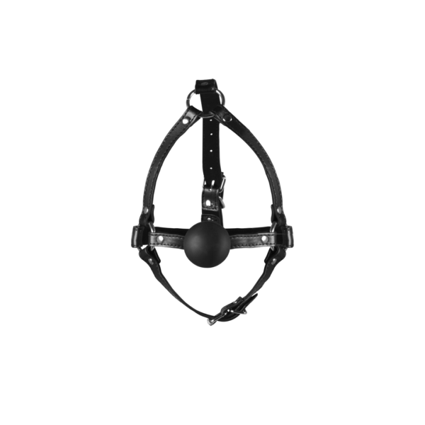 Head Harness with Solid Ball Gag - Black - Image 5