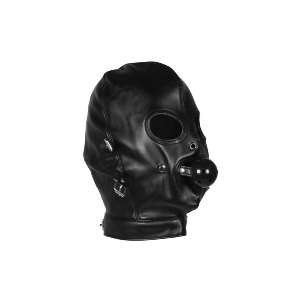 Blindfolded Mask with Breathable Ball Gag - Black - Image 4