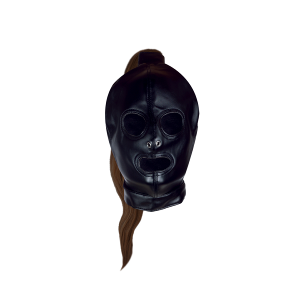 Mask with Brown Ponytail - Black - Image 5