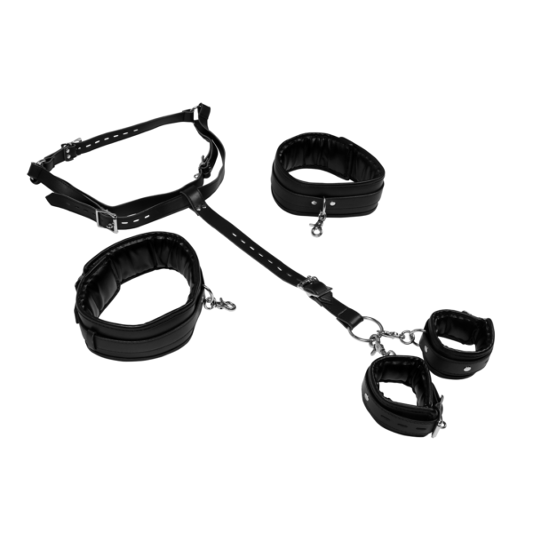 Body Harness with Thigh and Hand Cuffs - Black - Image 5