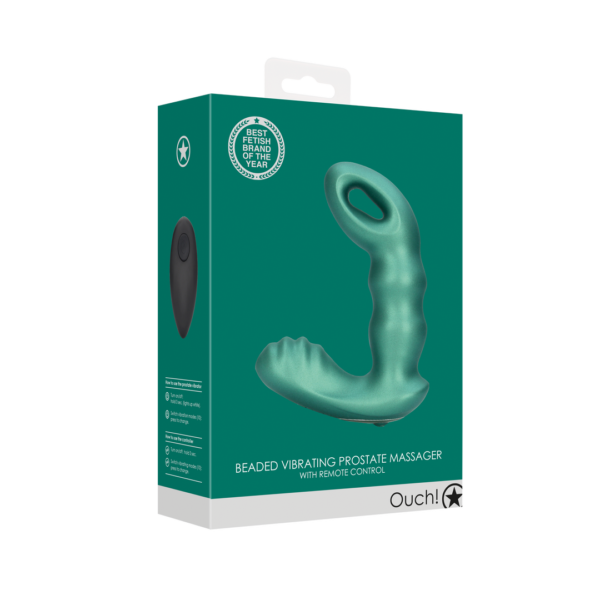 Beaded Vibrating Prostate Massager with Remote Control - Metallic Green - Image 2