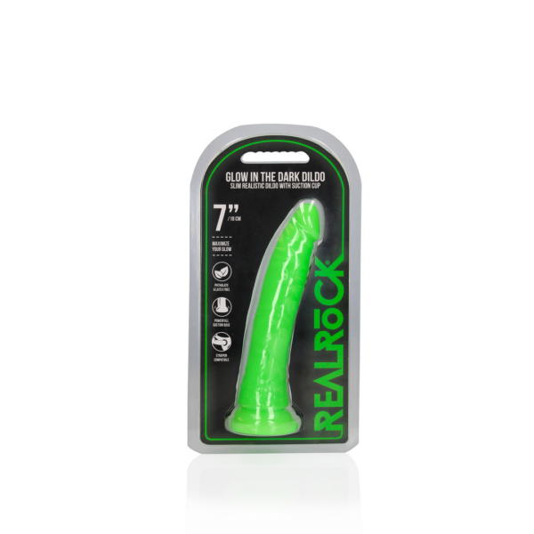 Slim Realistic Dildo with Suction Cup - Glow in the Dark - 7'' / 18 cm - Image 2